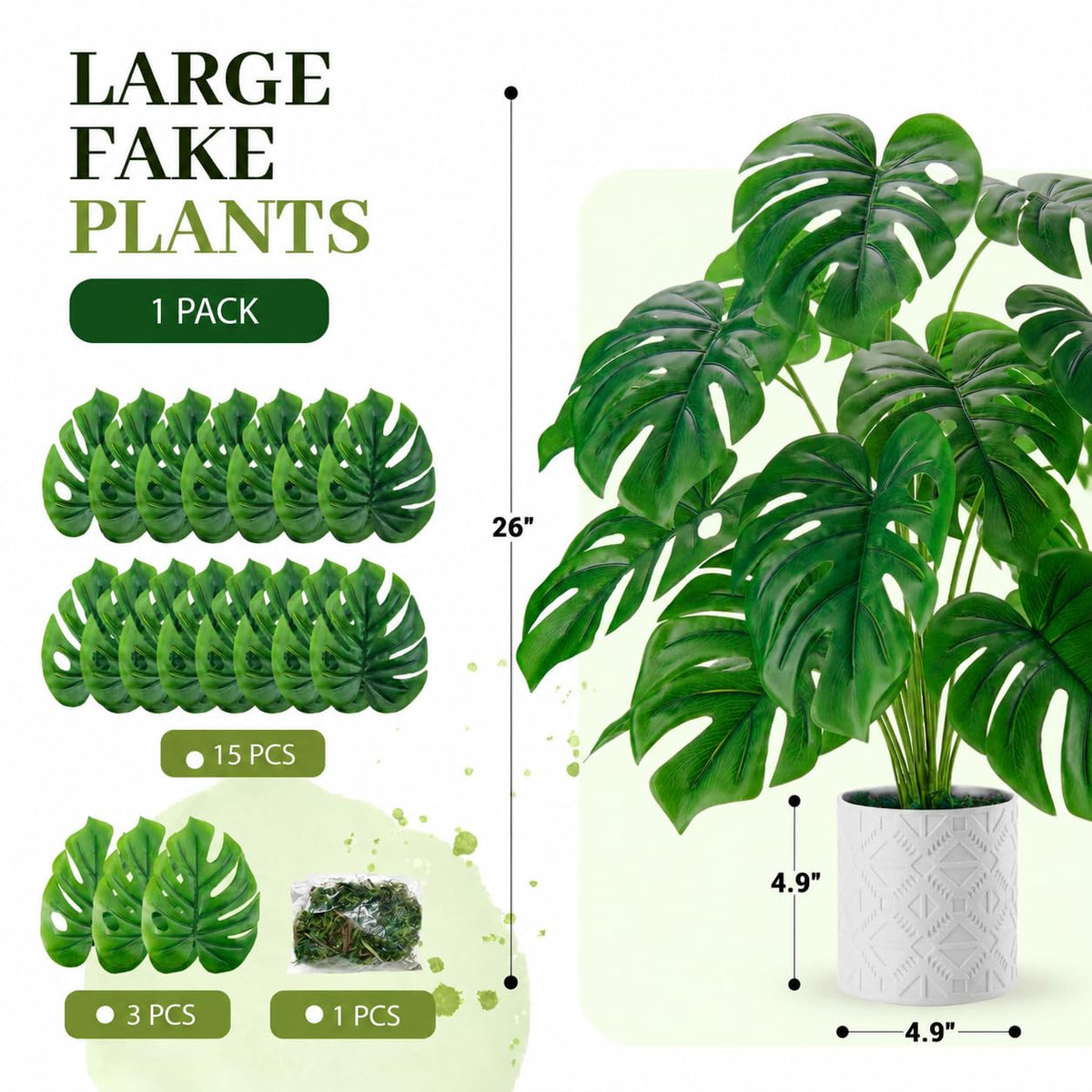 26" Fake Plants, Monstera Plant in White Boho Pot Decor