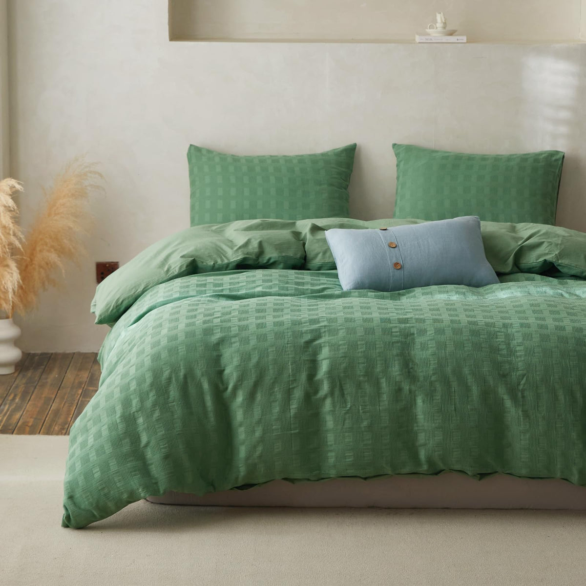 100% Cotton Duvet Cover Set Waffle Weave 2PCS (1 Comforter Cover, 1 Pillow Sham) Reversible Soft Skin-Friendly