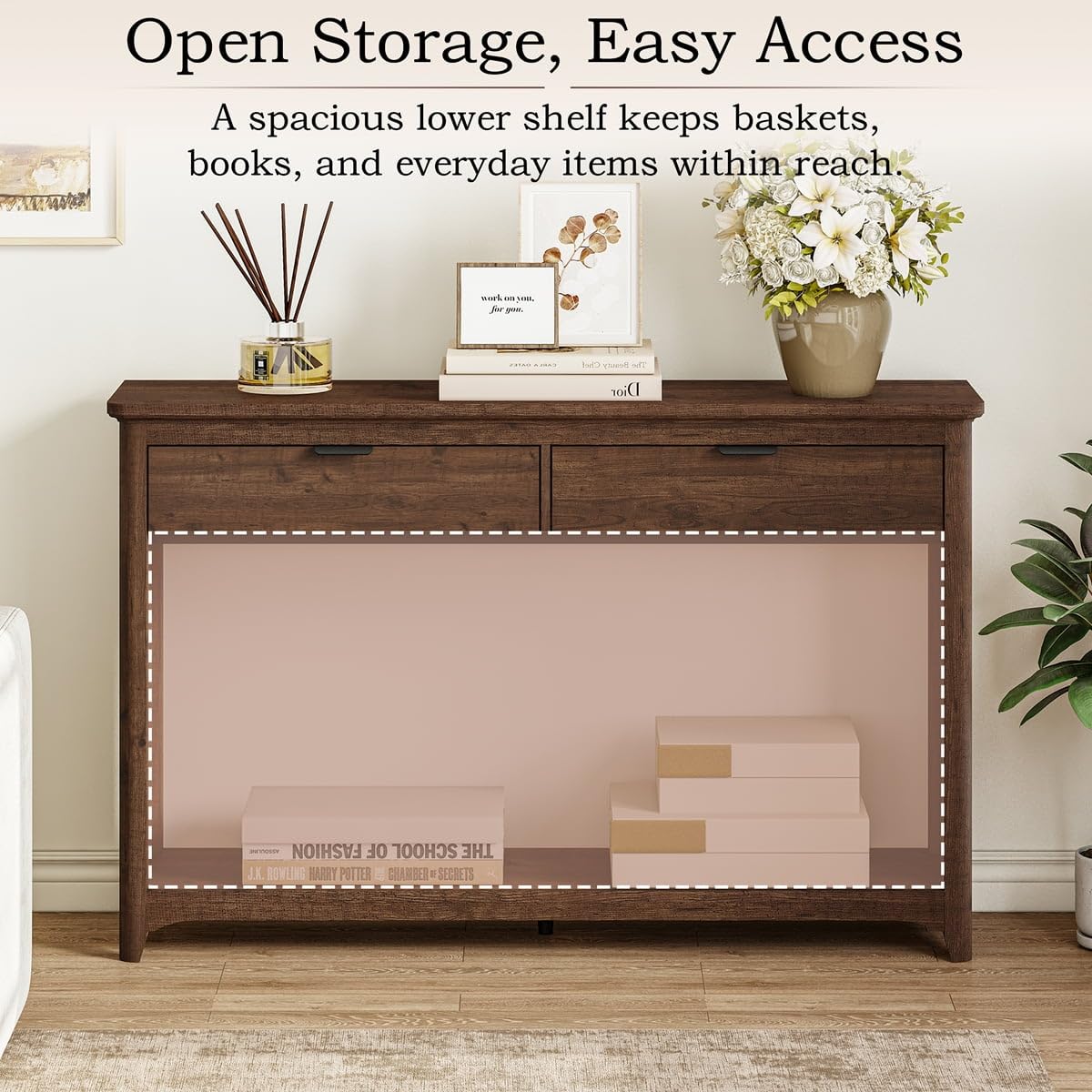 Entryway Table with 2 Drawers, 47 in Sofa Console Table, Rustic