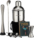 8-Piece Cocktail Shaker Set with Velvet Bag | Complete Kit for Bartenders | Includes Shaker with Strainer, Jigger - Set of 8