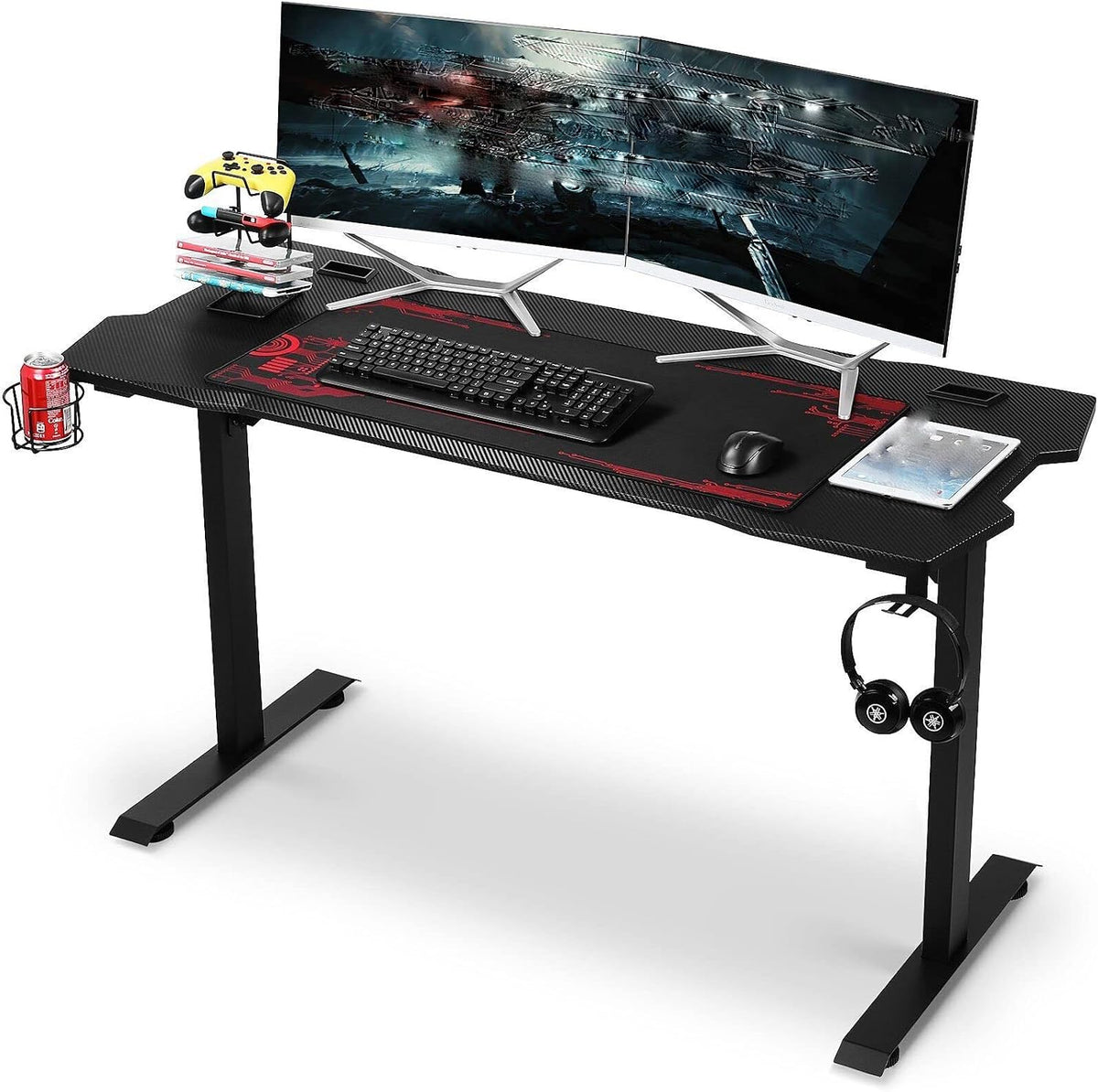 55 Inch Gaming Desk Home Office Computer Desk Carbon Fiber Workstation with Pad