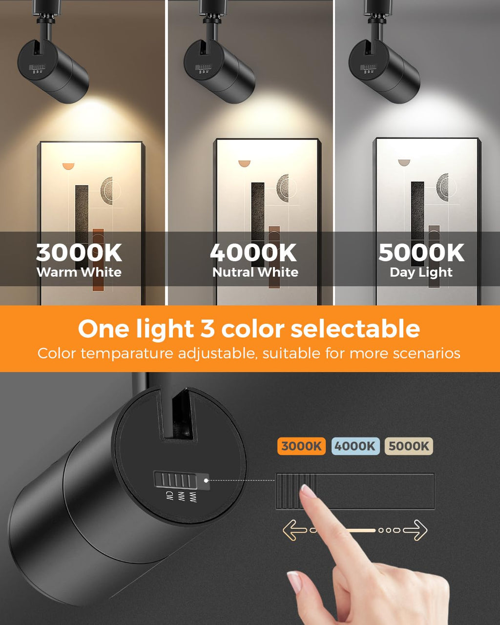 Zoomable 10W LED Track Lighting Heads H Type, Black 6 Pack