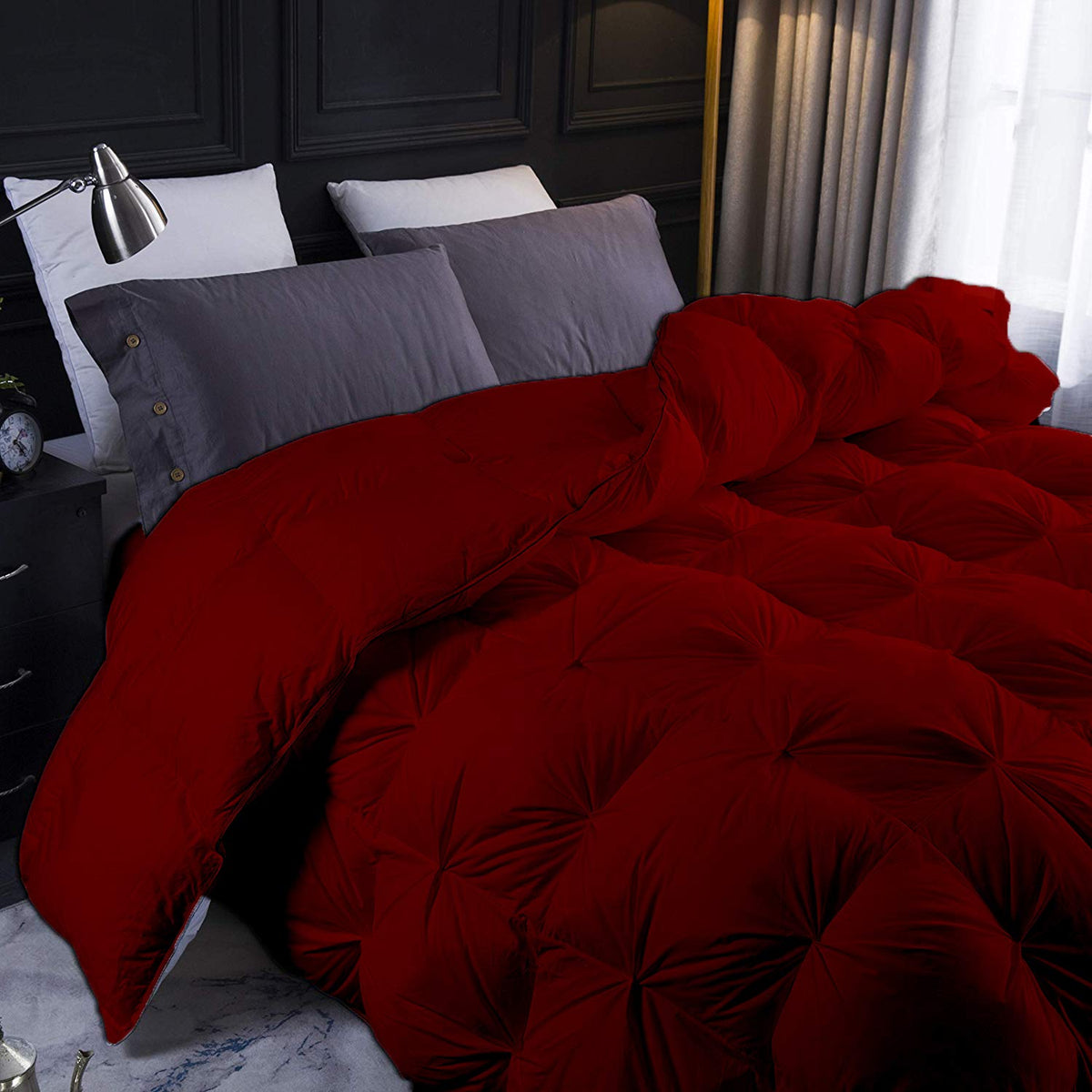 Burgundy All Season Down Alternative Pintuck Comforter- Twin XL Size 68 x 90 Inches 1 pc Pinch Pleated Comforter 600