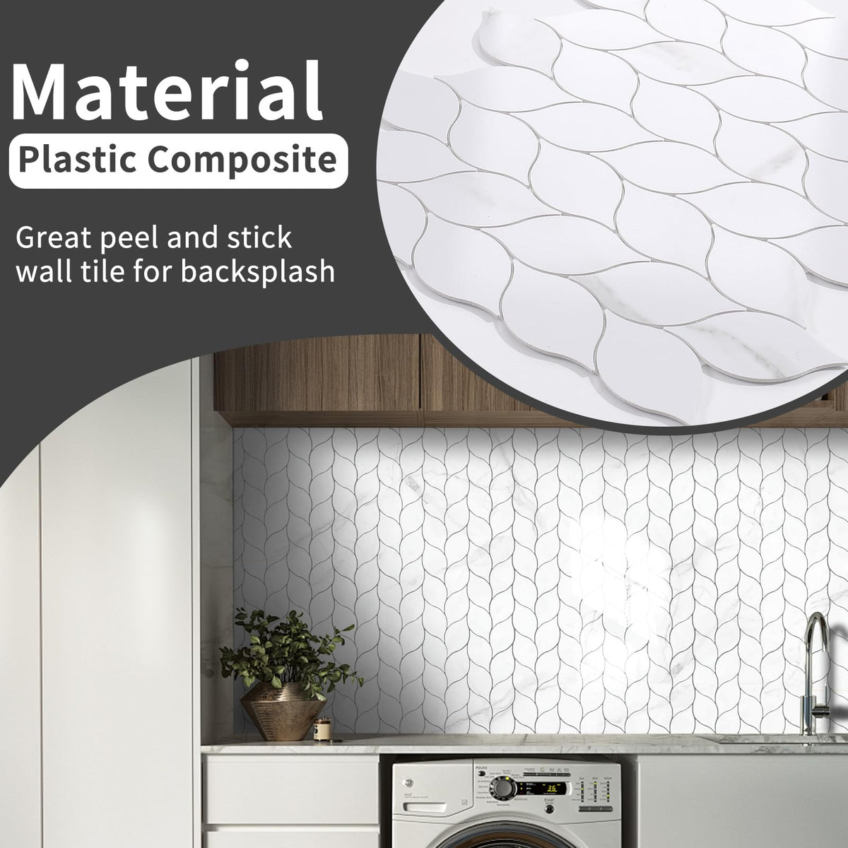 10-Sheet Peel and Stick Backsplash Tile , Self-Adhesive Mosaic Glossy Leaf Stick on Wall Tile with Gaps (Calacatta