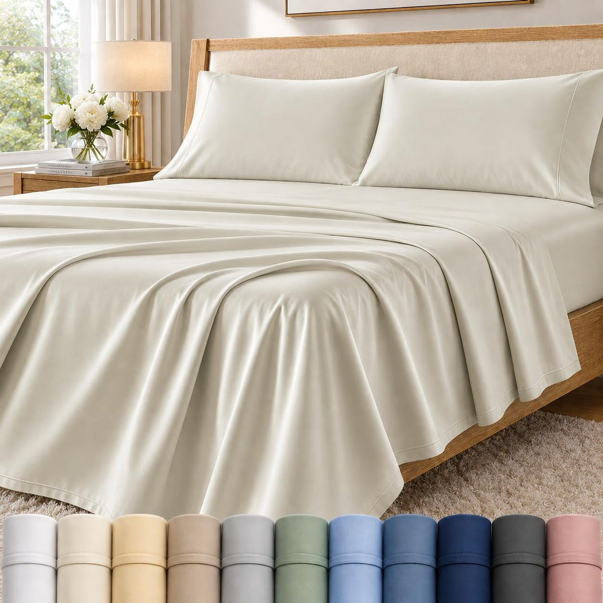 Bed Sheets, 400 Thread Count Sheets Cotton Bed Set - Linen