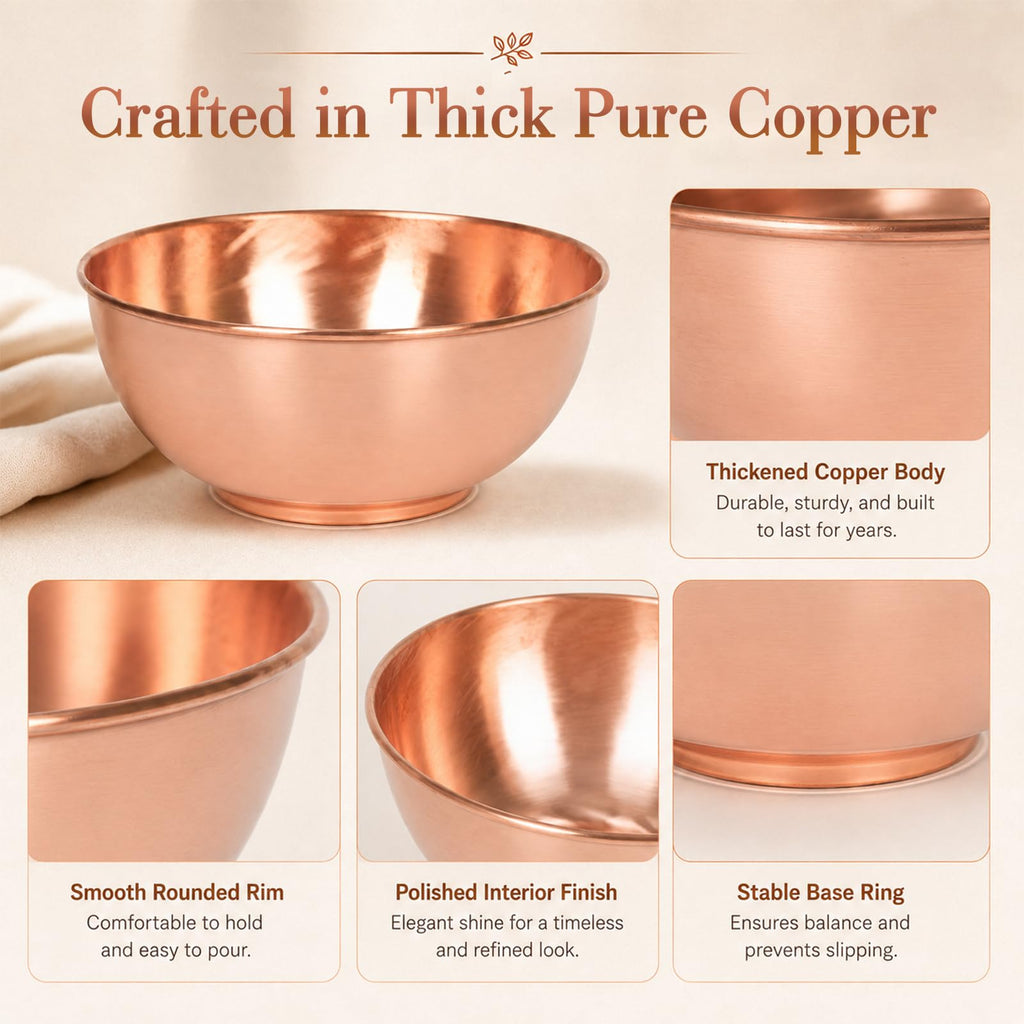 8 Inch Pure Copper Bowl, 99.99% Copper Bowl for Family Friends, Copper Mixing Bowl for Salad, Decorative and Kitchen