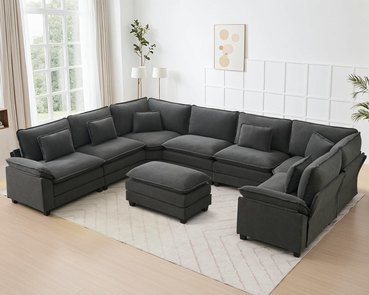 145" Oversized Modular Sectional Sofa U-Shaped Corner Cloud Couch with Ottoman, Convertible Deep Seat Velvet Couch