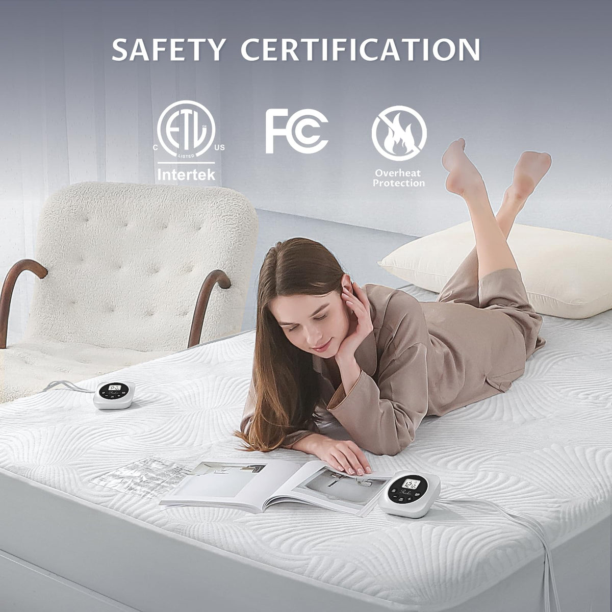 Heated Mattress Pad, 3D Air Fabric, Preheat & Memory for Cold Winter