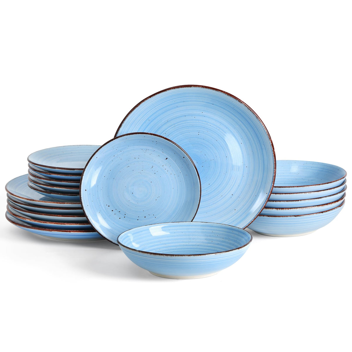 Dinnerware Sets for 6, 18 Piece Stoneware Plates and Bowls Set, Blue
