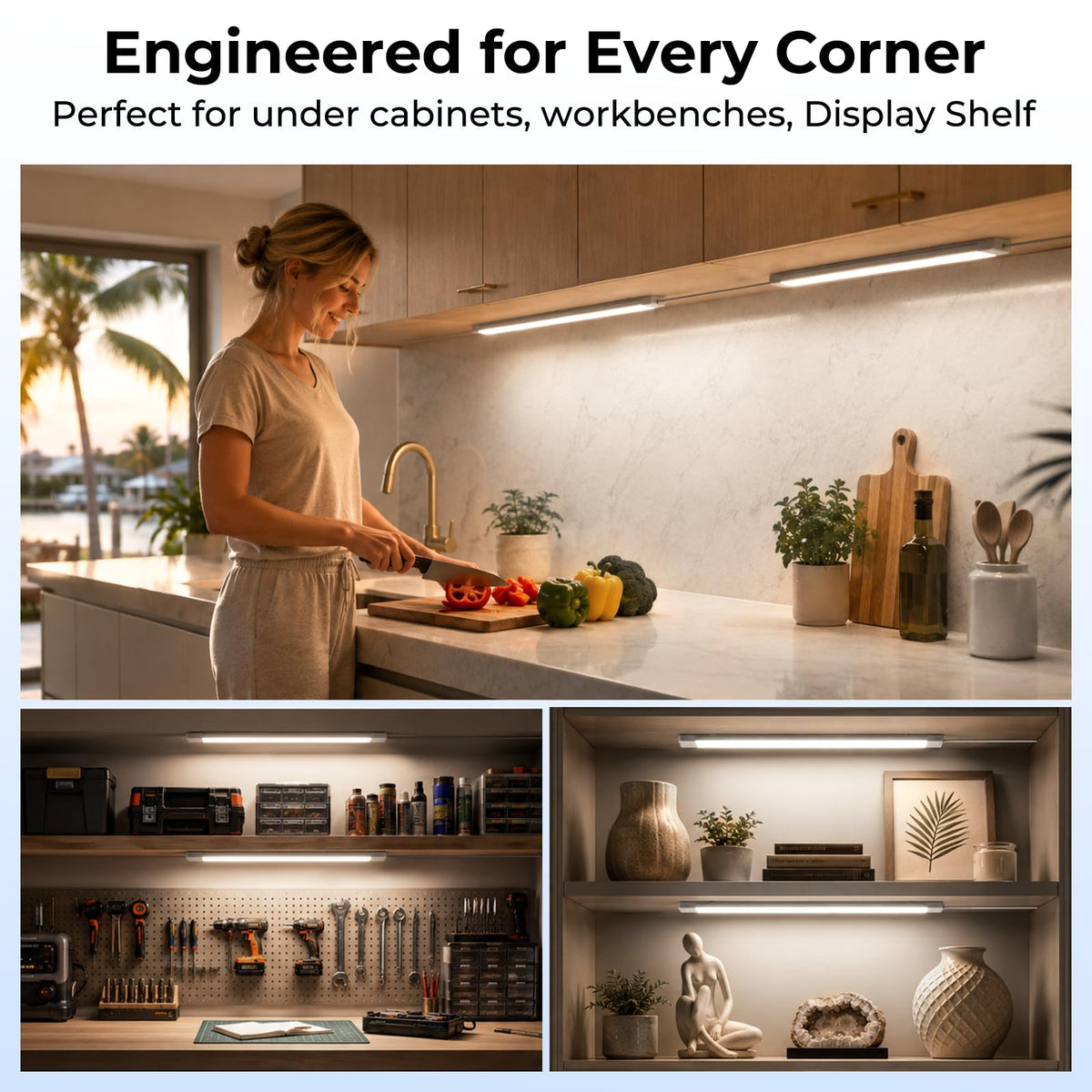 LED Under Cabinet Lighting, Plug-in Integrated 2-Bar Under Counter Lights with On Off Switch, 1400LM Bright Linked