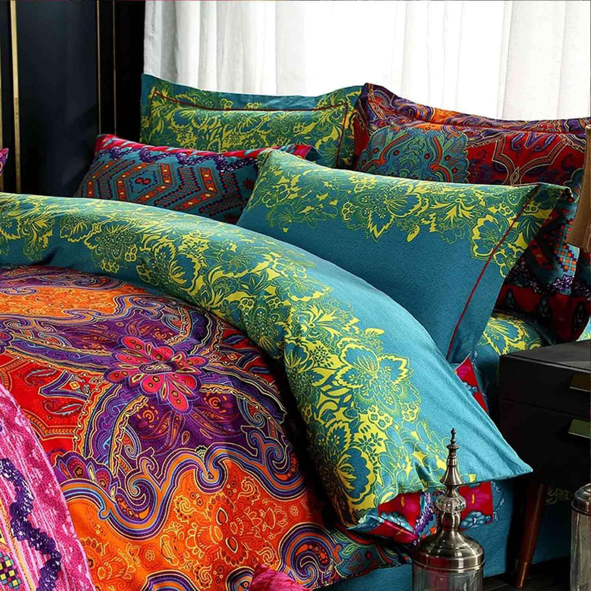 Boho King Size Comforter Set 3 Piece, Colorful, 90x104 Inch