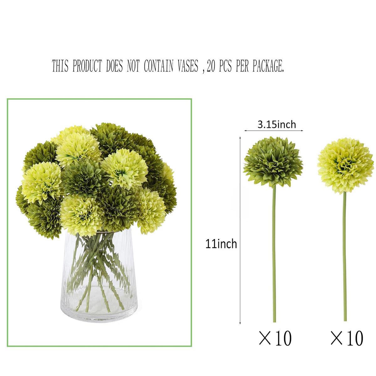 20Pcs Green Chrysanthemum Artificial Flowers Silk Fake Mums