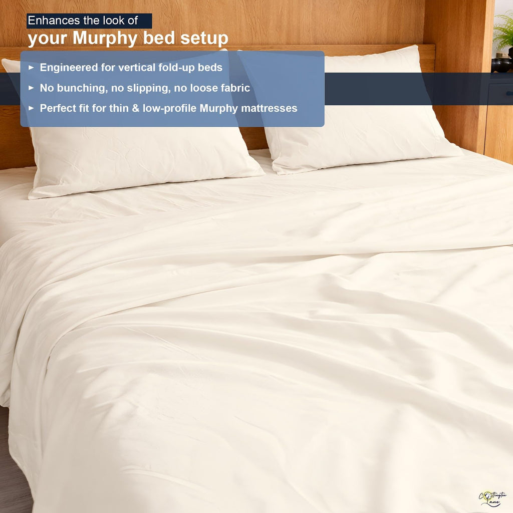 Murphy Bed Sheets - Luxury Bed Linen Set - 1800 Microfiber, Ivory, 4 Pc Set with Deep Pockets