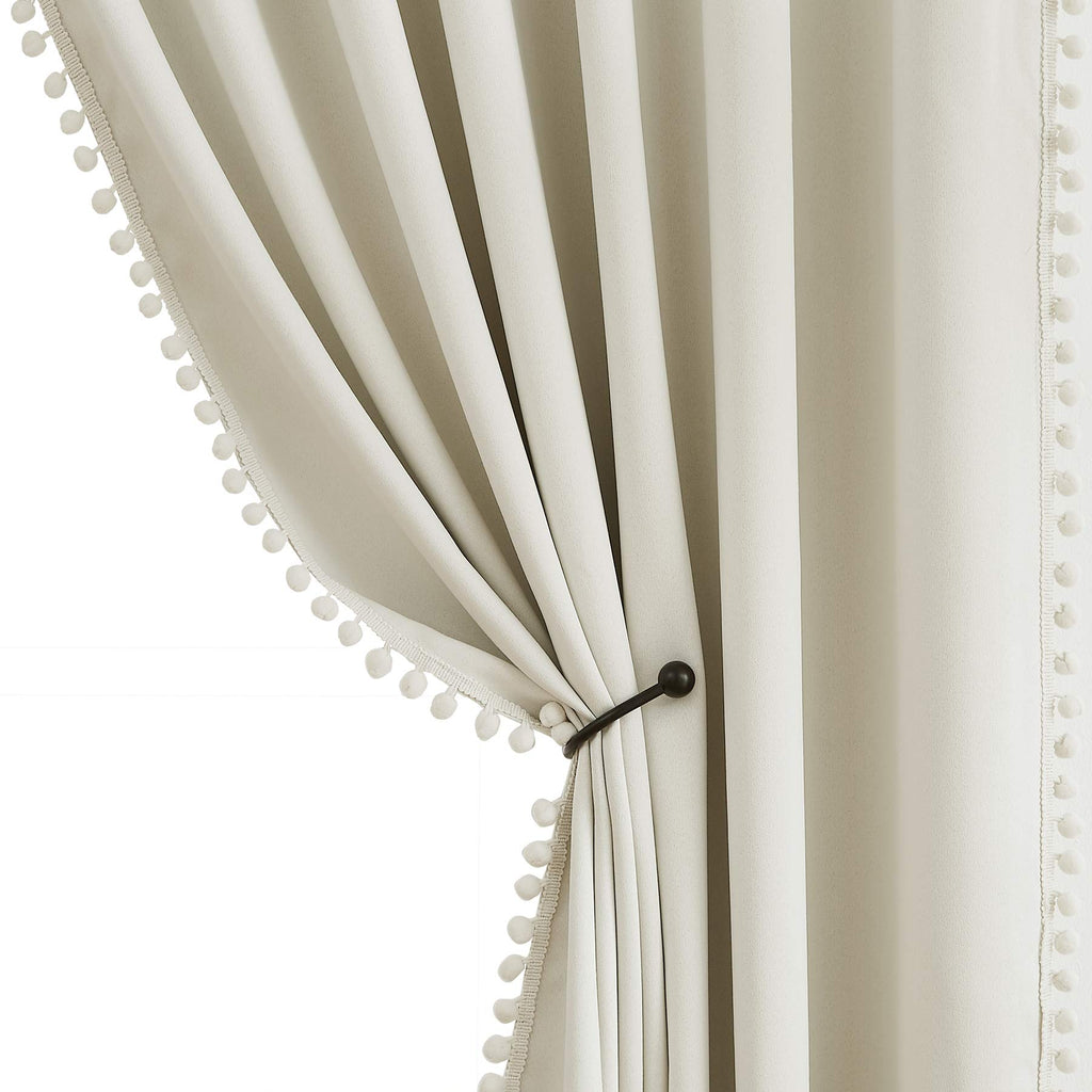 Pom Pom Blackout Curtains Ivory Curtains Room Darkening Curtain Drapes 54" Short Window Curtain Set Bedroom 2 Panels