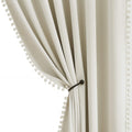 Pom Pom Blackout Curtains Ivory Curtains Room Darkening Curtain Drapes 54" Short Window Curtain Set Bedroom 2 Panels