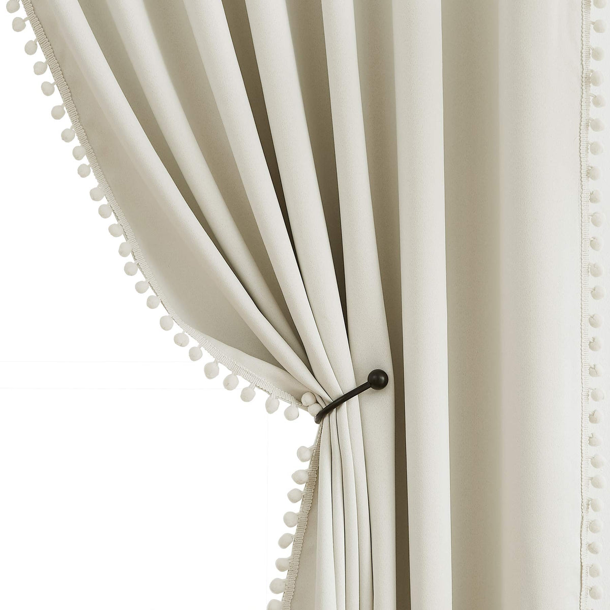 Pom Pom Blackout Curtains Ivory Curtains Room Darkening Curtain Drapes 54" Short Window Curtain Set Bedroom 2 Panels