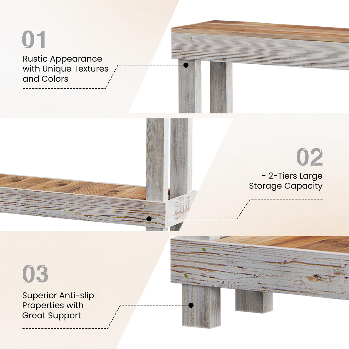 60" Long Farmhouse Console Table, Solid Wood, Classic White