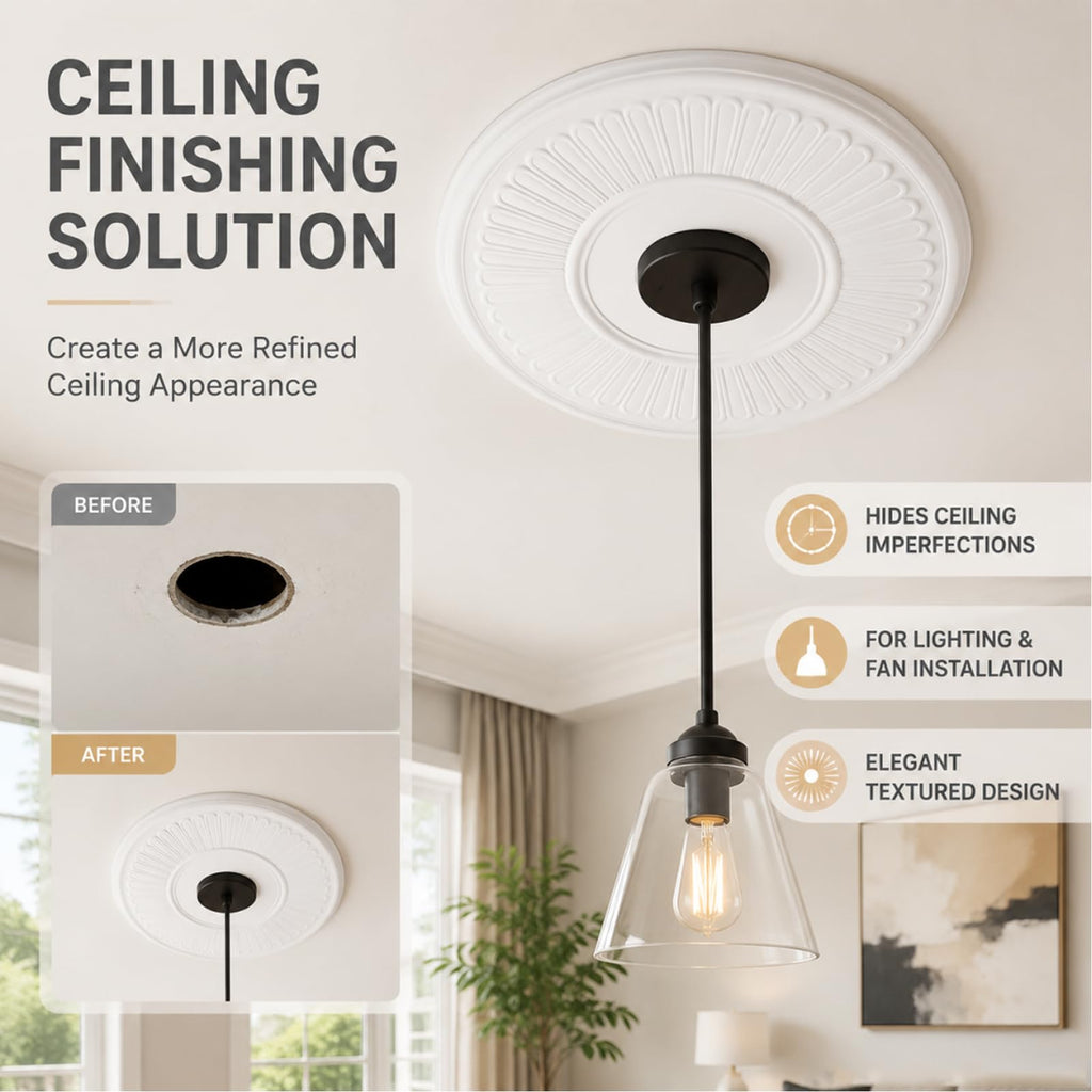 White PU Ceiling Medallion, 13 1/5" OD x 3 3/7" ID