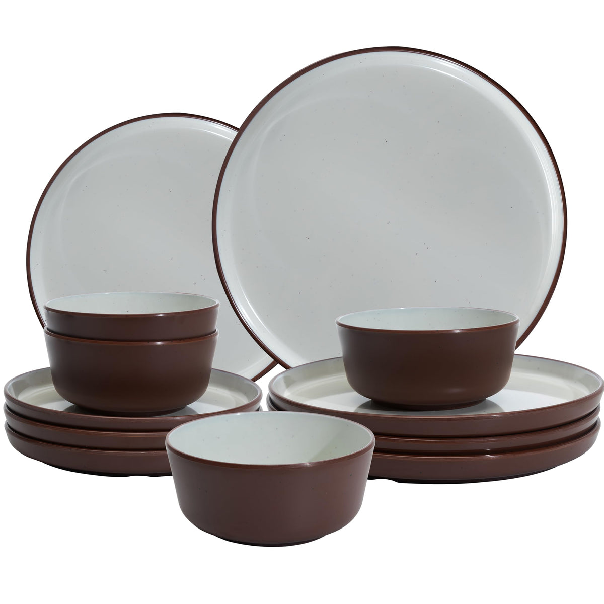 Fall Melamine Dishes Dinnerware Sets, 12-Piece Modern Plates and Bowls Set