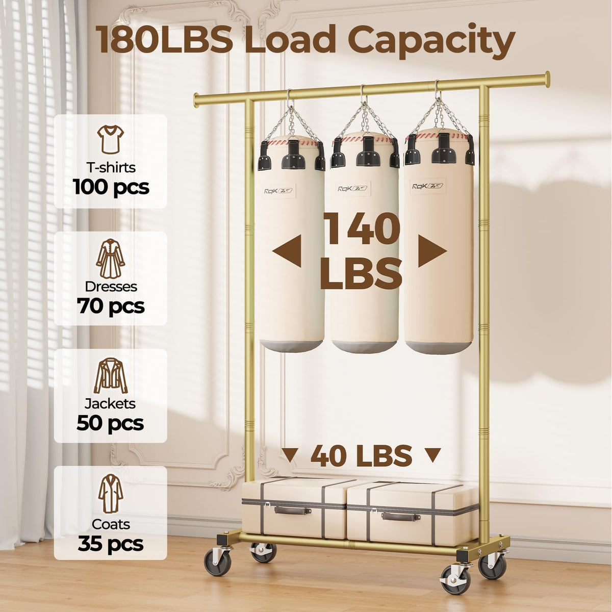 Clothes Rack, Clothing Rack for Hanging Clothes, Rolling Garment Rack Sturdy Coat Rack Portable Wardrobe Rack Metal