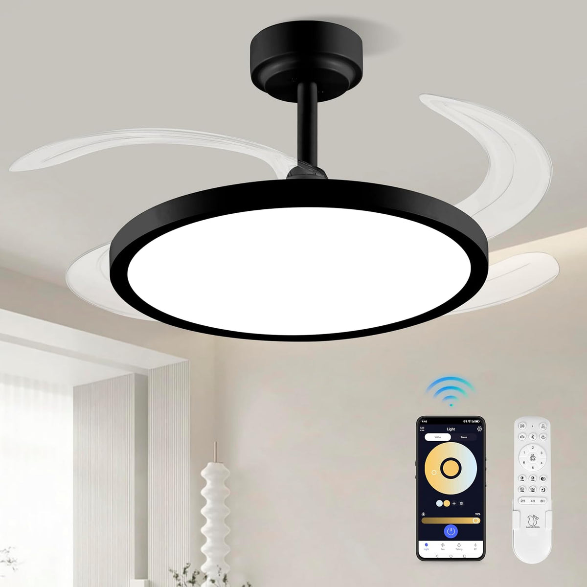 Slim Retractable Ceiling Fan with Lights and Remote/APP Control