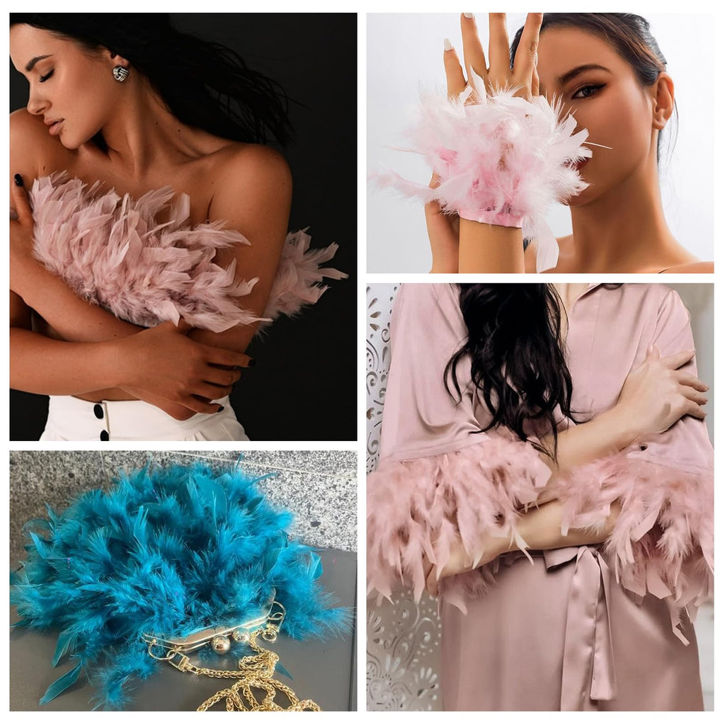 Black Turkey Feathers Trim Fringe 10Yard 4-6inch