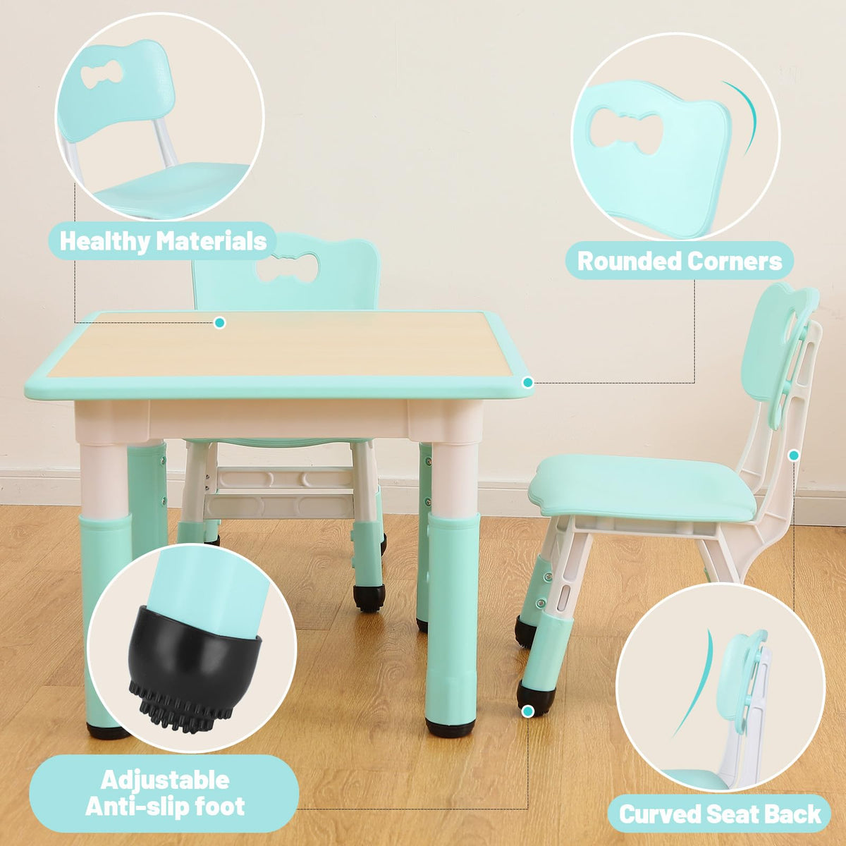 Adjustable Kids Chair (2pcs), 3 Level Height Adjustable Toddler Chair for Ages 3-8, Sturdy Child Chair with Maximum