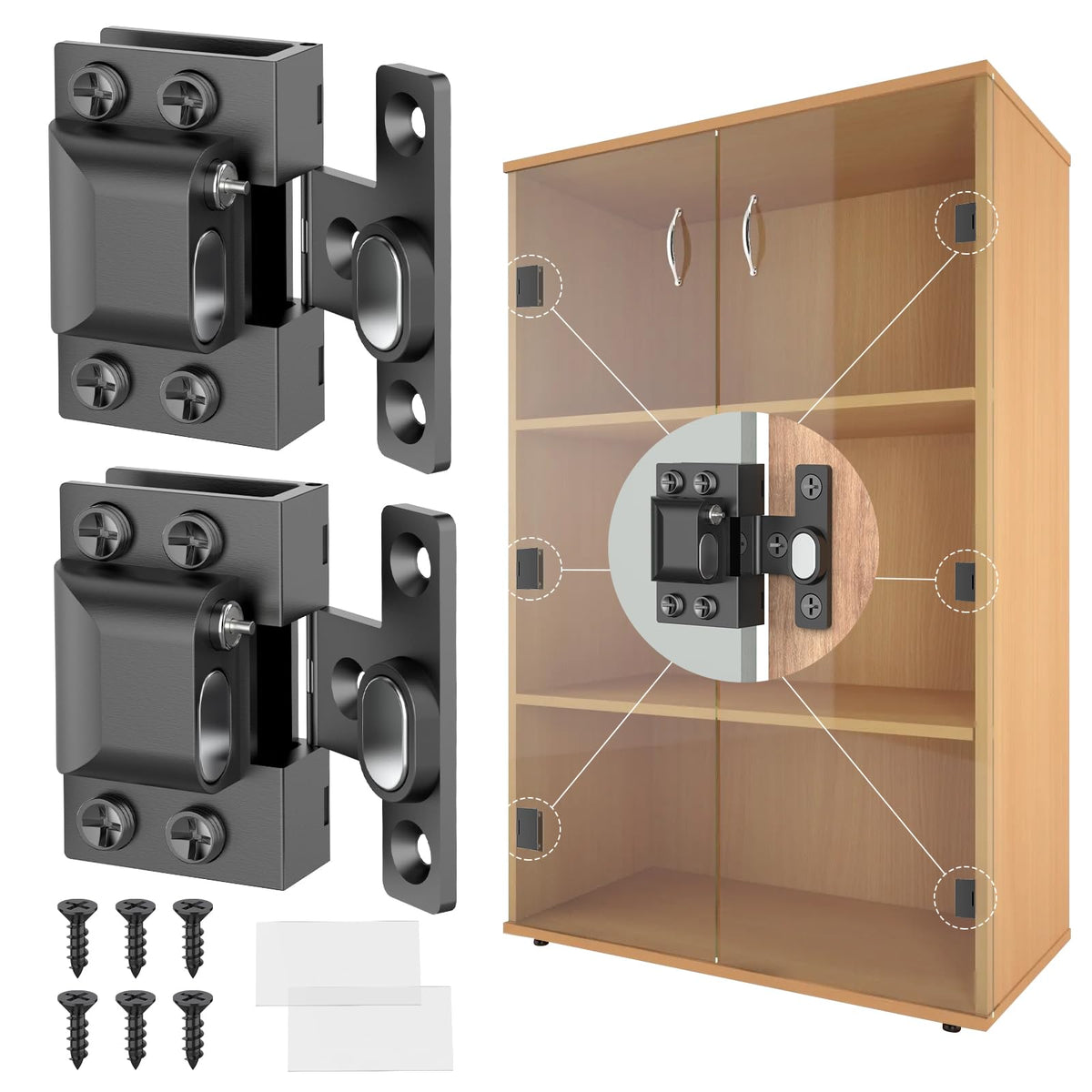 Glass Cabinet Door Hinges, 304 Stainless Steel 5-8mm Glass Doors, Black:2