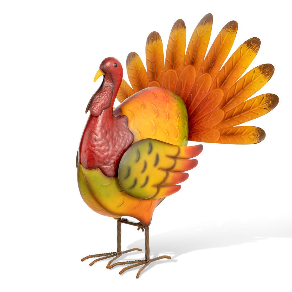 21.5"H Thanksgiving Metal Turkey Porch Decor, Farmhouse Hand-Painted Rustic Turkey Sculpture Statue Sign for