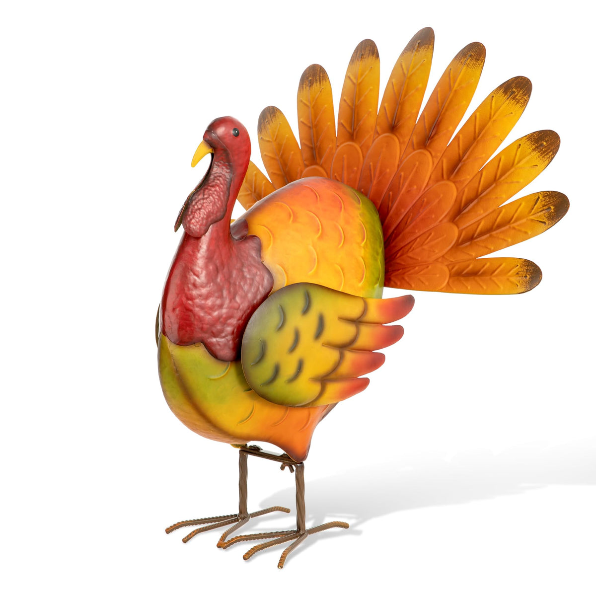21.5"H Thanksgiving Metal Turkey Porch Decor, Farmhouse Hand-Painted Rustic Turkey Sculpture Statue Sign for