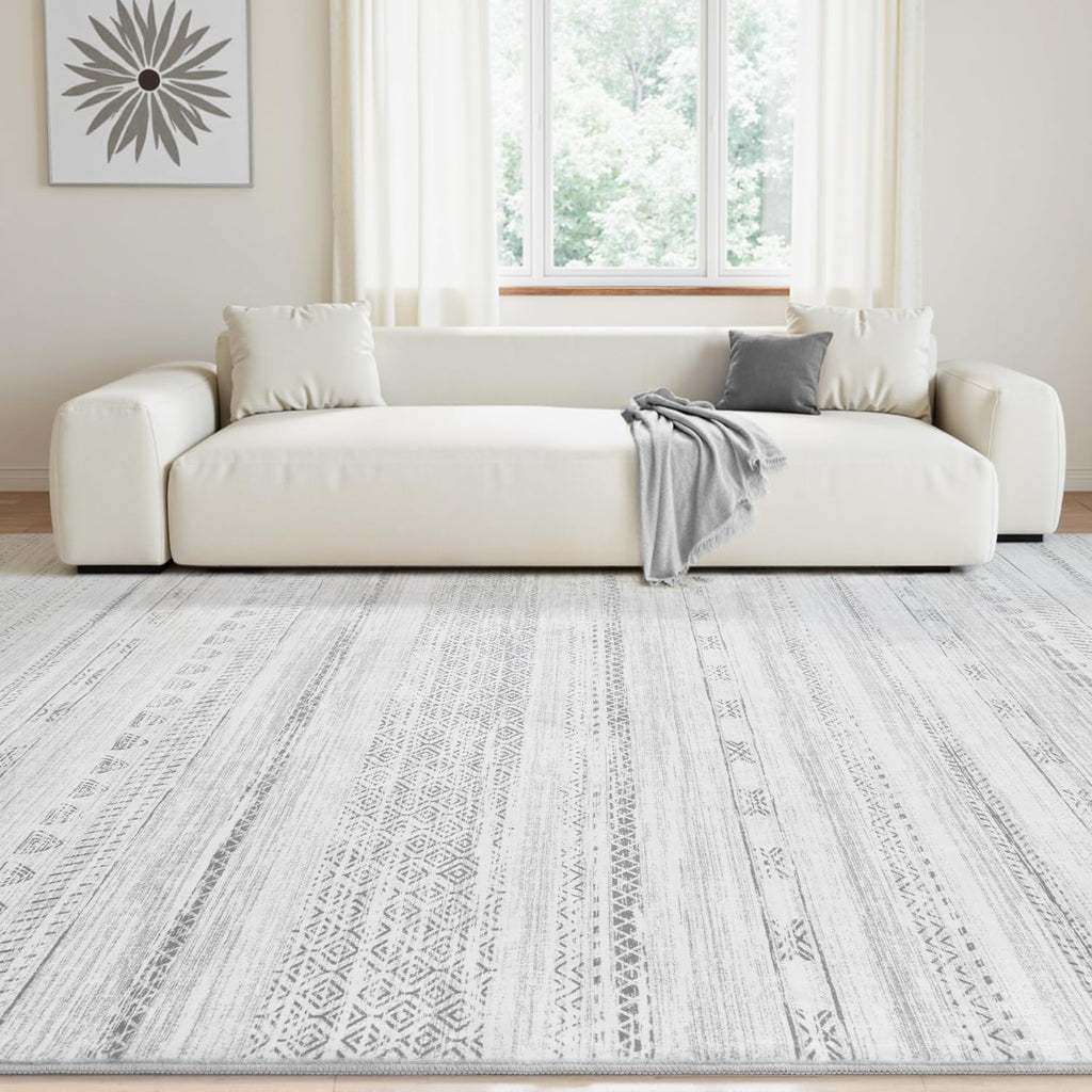 Area Rugs Machine Washable Rug Distressed Indoor Carpet Neutral Moroccan Boho Rug Ultra Soft Area Rug Dining