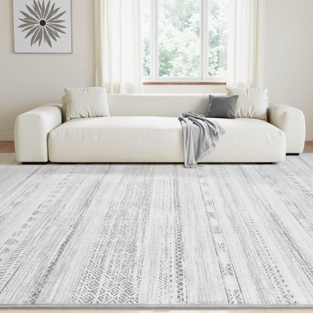 Area Rugs Machine Washable Rug Distressed Indoor Carpet Neutral Moroccan Boho Rug Ultra Soft Area Rug Dining