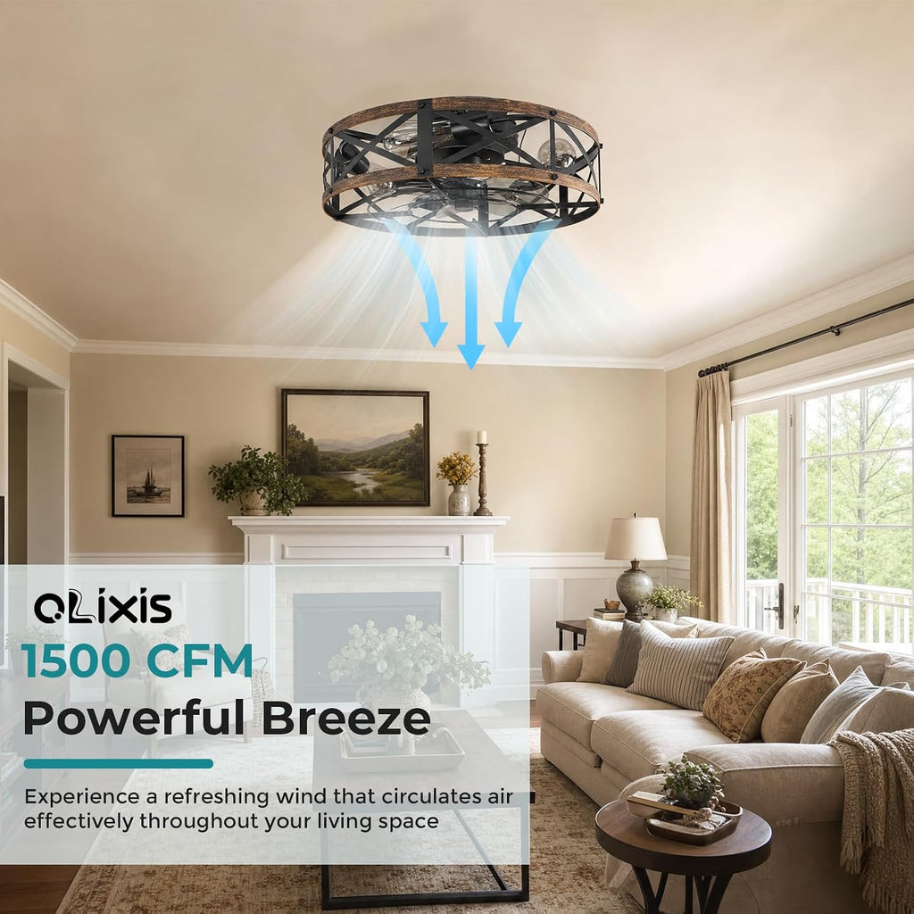 19" Flush Mount Caged Chandelier Ceiling Fan with Light & Remote