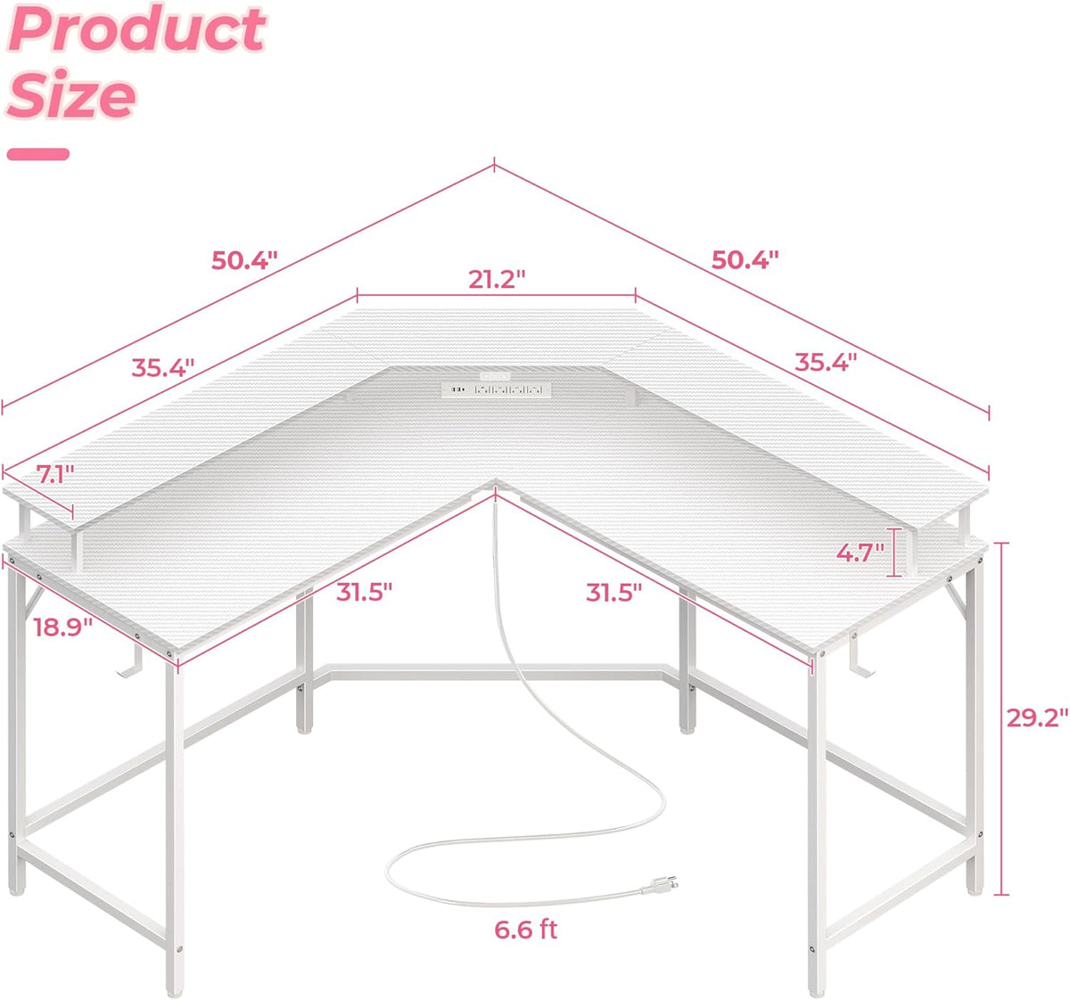 L Shaped Gaming Desk with Power Outlets & LED Lights, Computer Desk with Monitor Shelves, Carbon Fiber Surface, Home