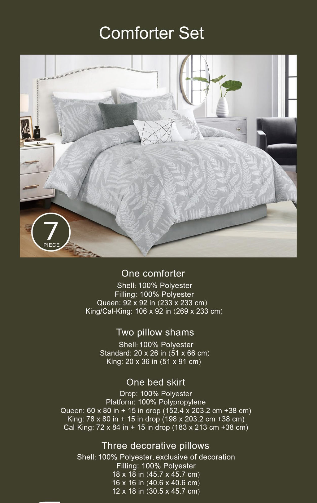 Premium 7-Piece Botanical Jacquard Comforter Set - Ultra Soft Textured Microfiber Bedding Collection with Decorative