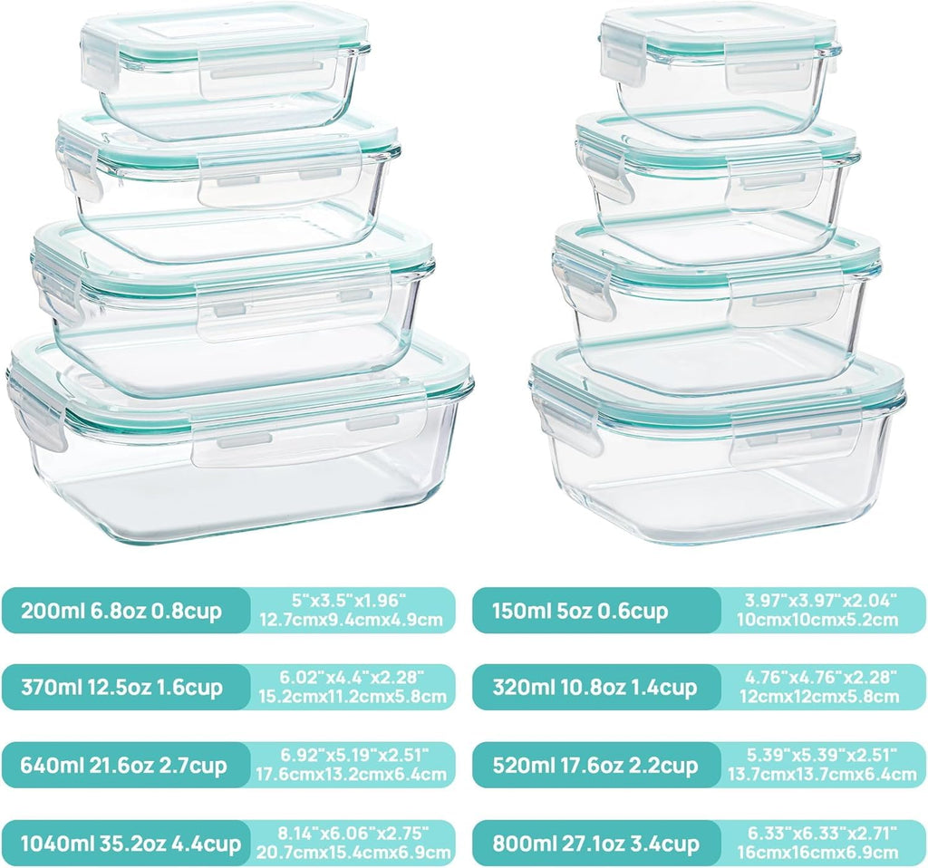 8 Pack Glass Food Storage Containers with Lids Green