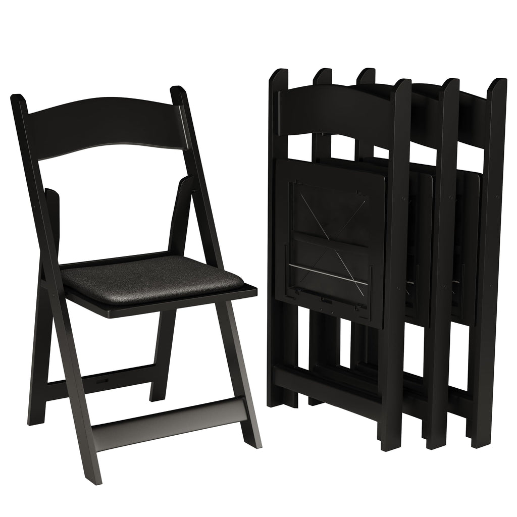 Resin Folding Chairs, Padded Seat, 800 lb, Black, 8 Pack