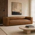 90.94-Inch Cognac Tan Faux Leather Sofa, Large 3-Seater Couch