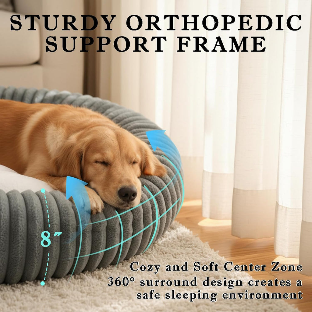 Short Plush Dog Bed Donut, Ultra-Soft & Machine Washable Dog Beds, Durable Round Calming Pet Bed for Cats and Small