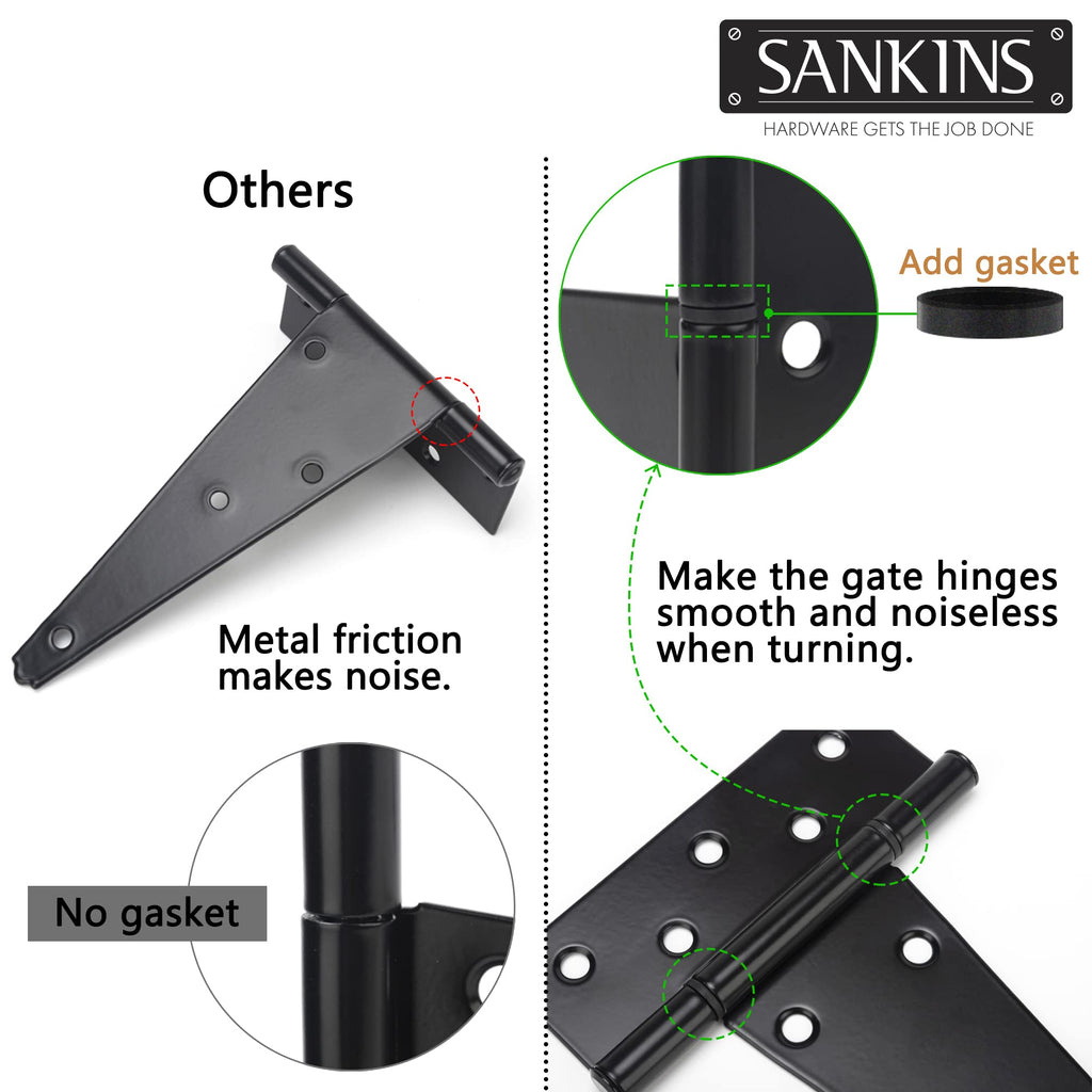 8 Inch T-Strap Shed Door Hinges Heavy Duty, Black Tee Hinge for Wooden Fences, Yard Door, Barn Door Gates, Wrought