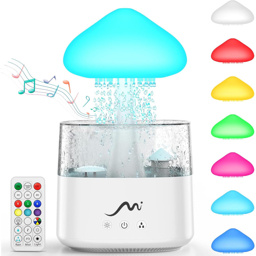 Rain Cloud Humidifier with Remote Control, Built-in Sound Speaker, Aromatherapy Water Drip Diffuser, LED Night Light