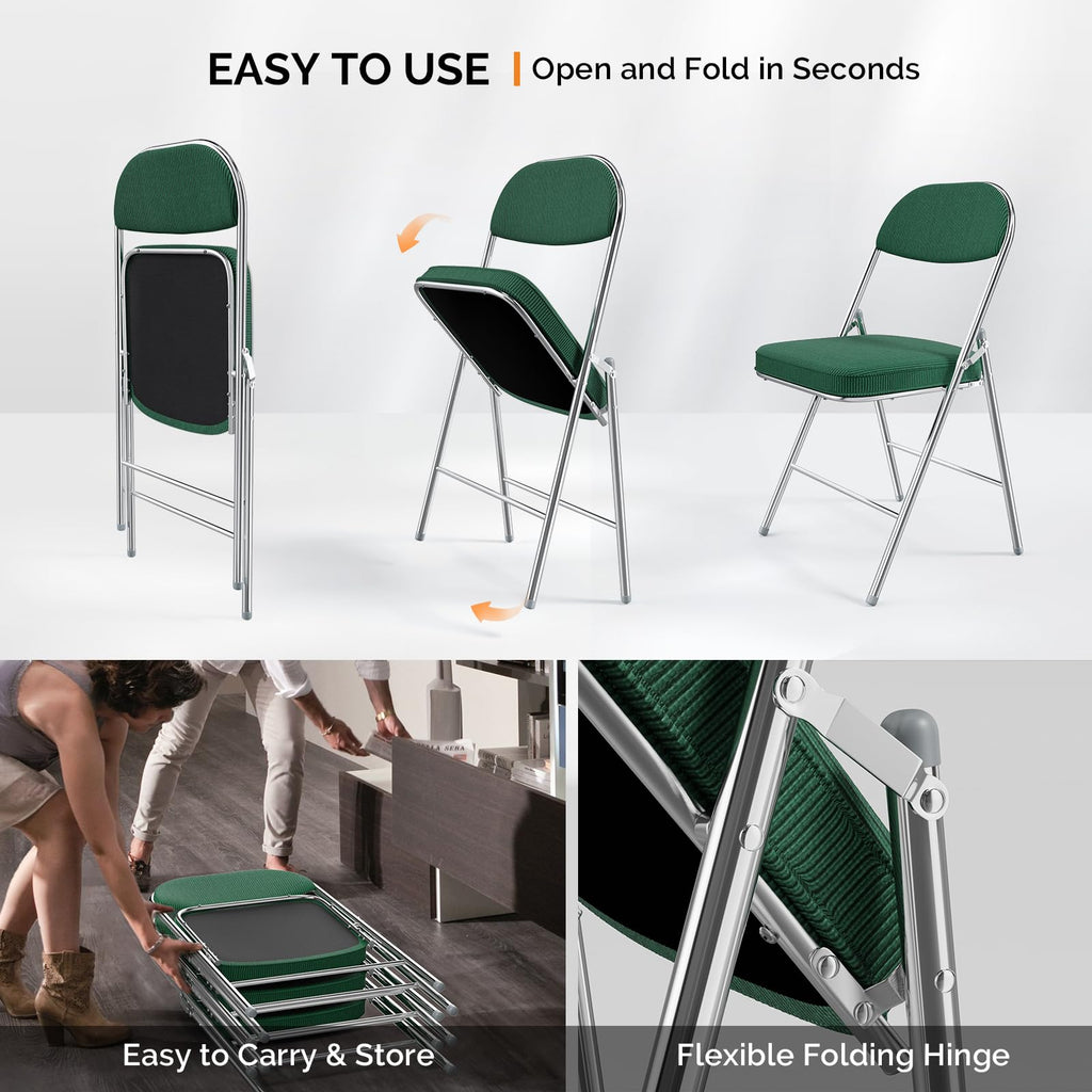 6 Pack Folding Chairs with Padded Seat & Backrest, Metal Frame, Durable Corduroy Fabric, 350 lbs Capacity, Set of 6