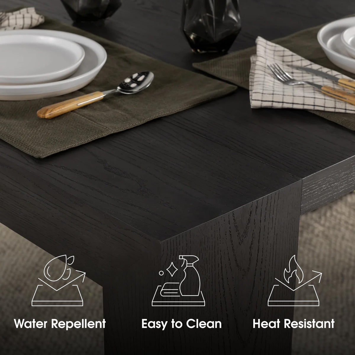Solid Wood Extendable Dining Table, Black
