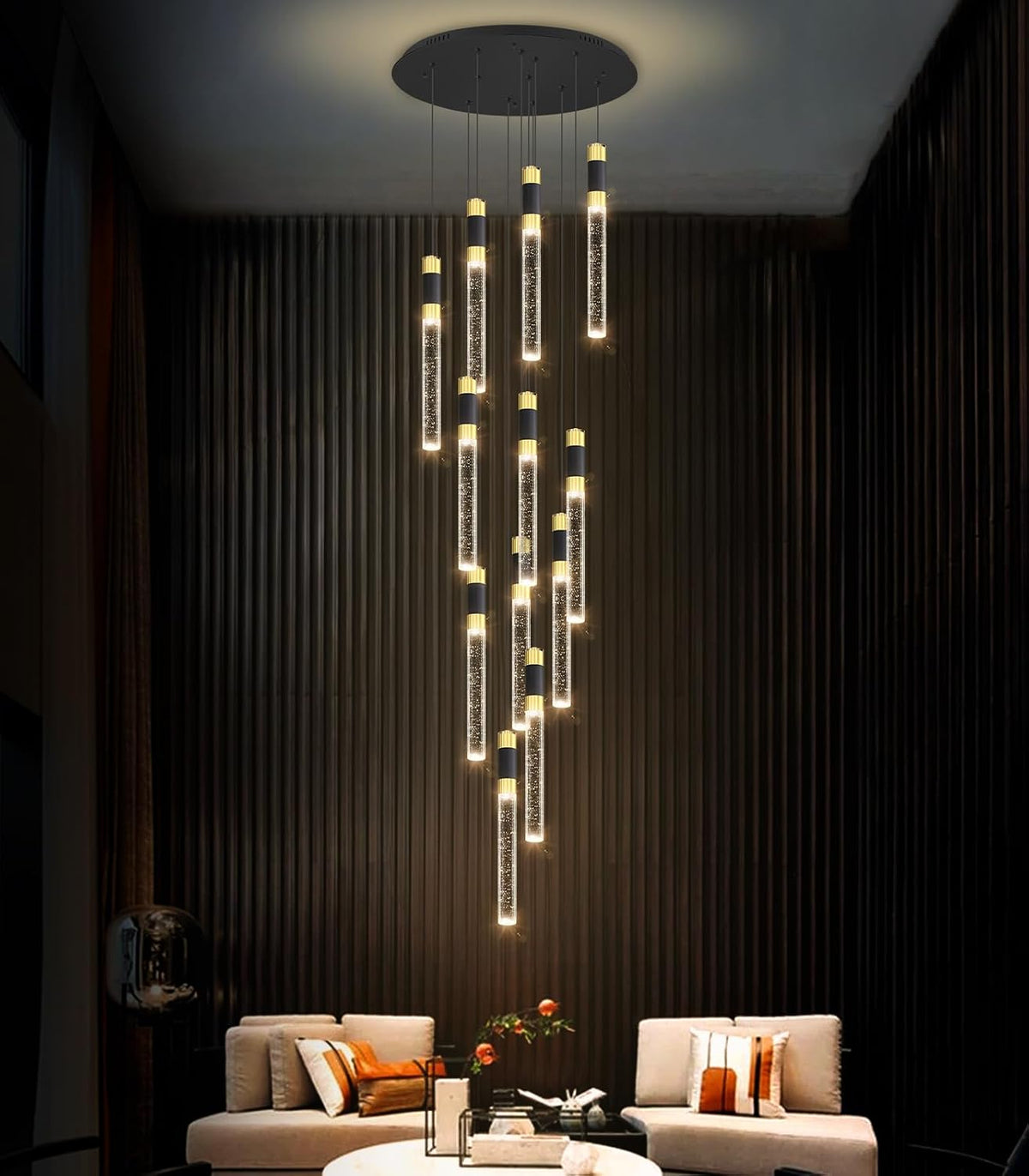 118-Inch 12-Light Modern Chandelier for Living Rooms and Two-Story Spaces