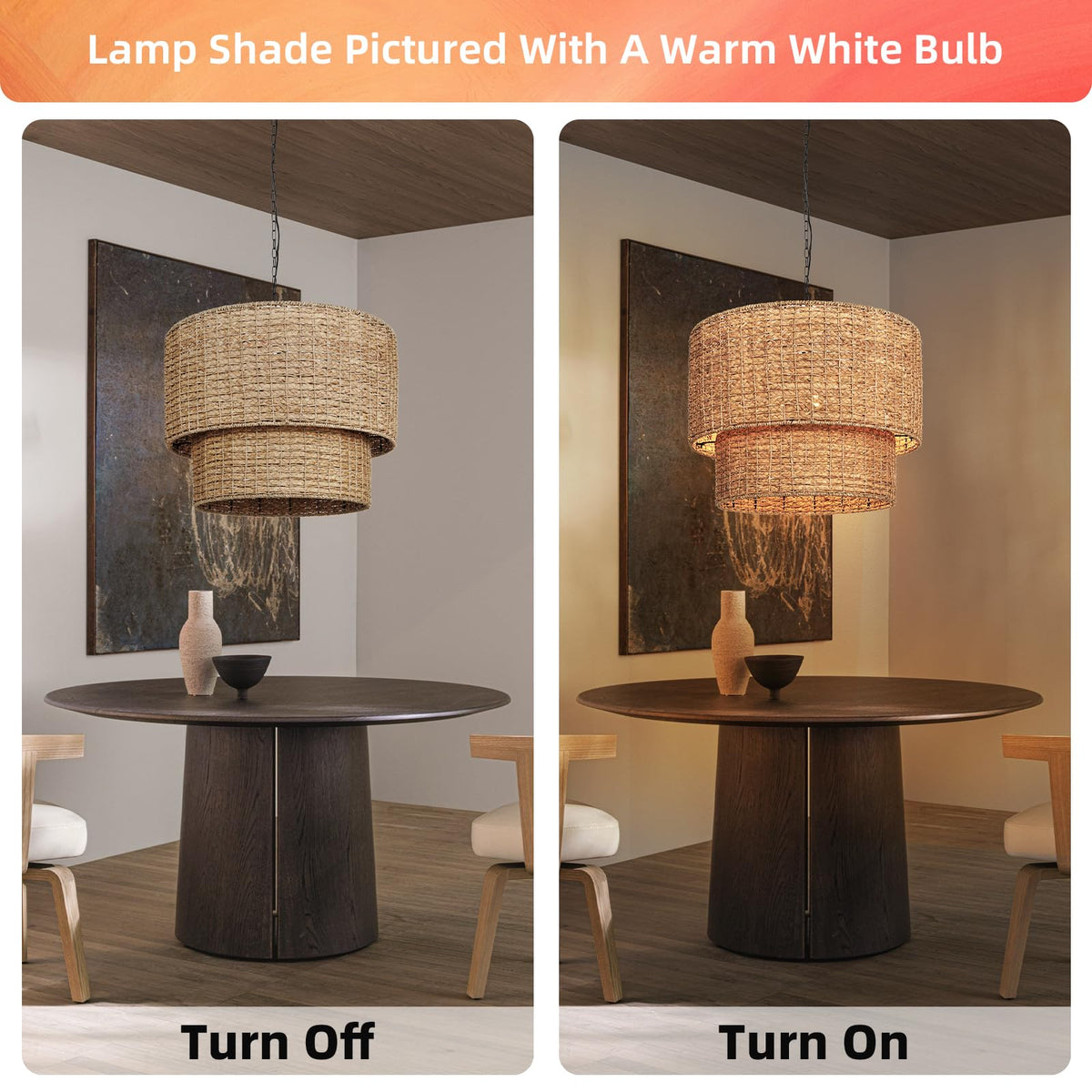 3-Light Boho Large Rattan Chandelier Light Fixture