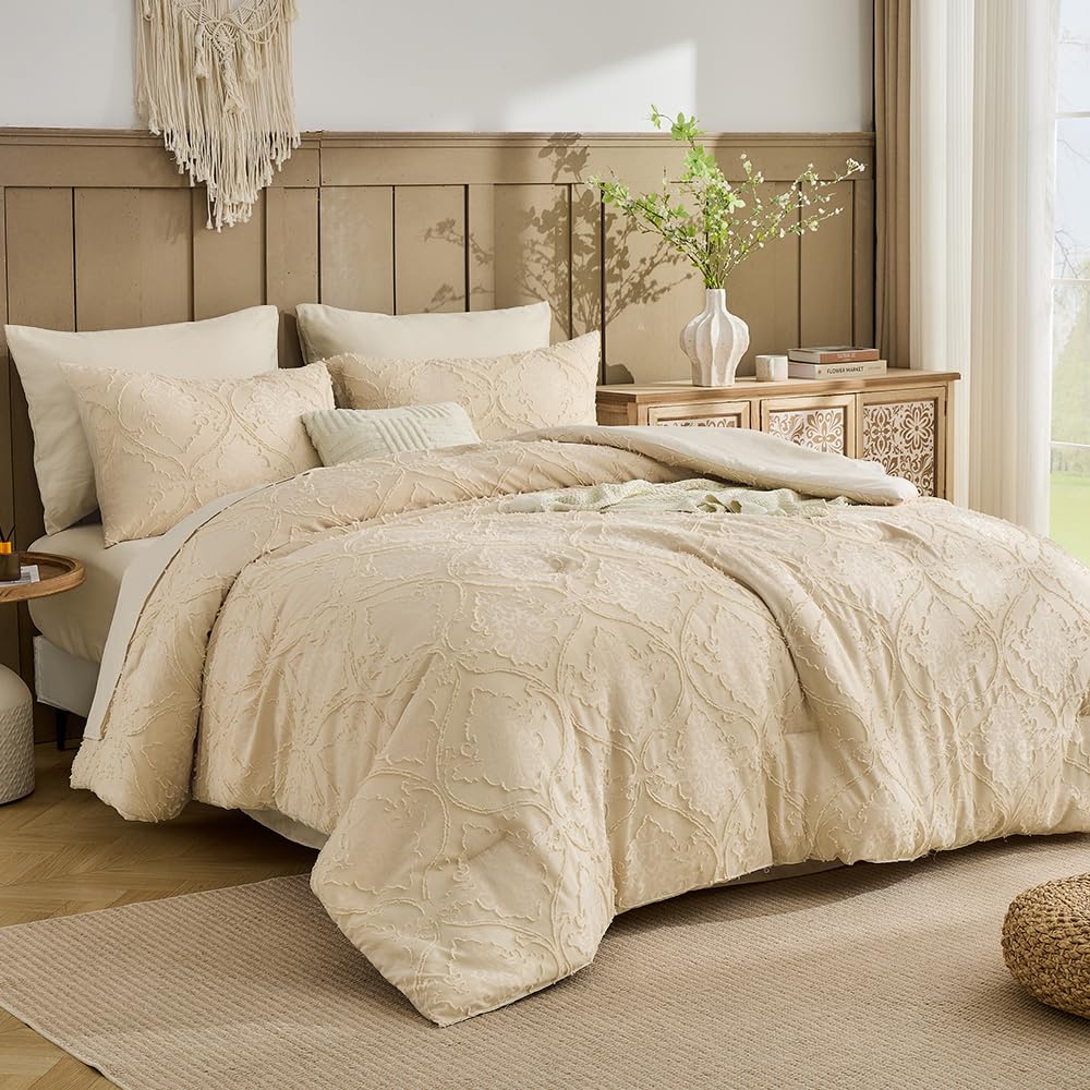 Bohemia Bedding 7 Pieces Tufted Embroidery Boho Paisley Comforter Set Boho Bedding Bohemia Comforter Set Queen for