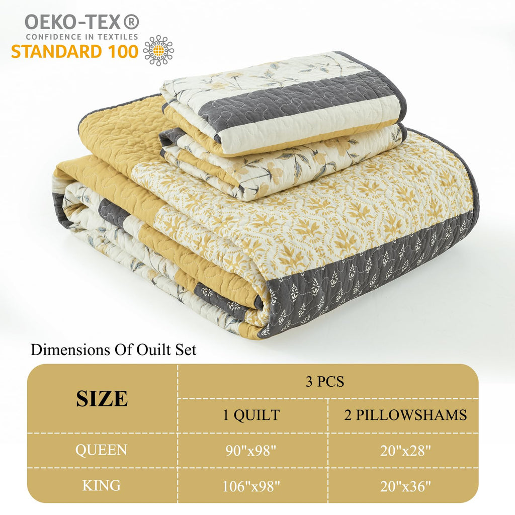100% Cotton Quilt - Modern Stripe Botanical Soft Bedding Set