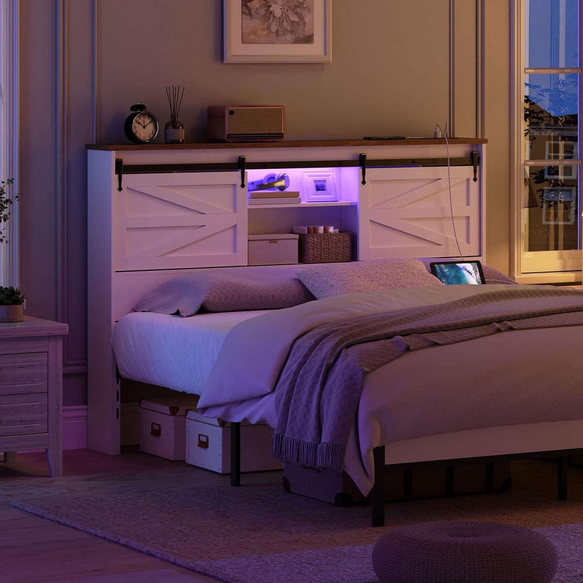 Queen Headboard with Storage Shelf