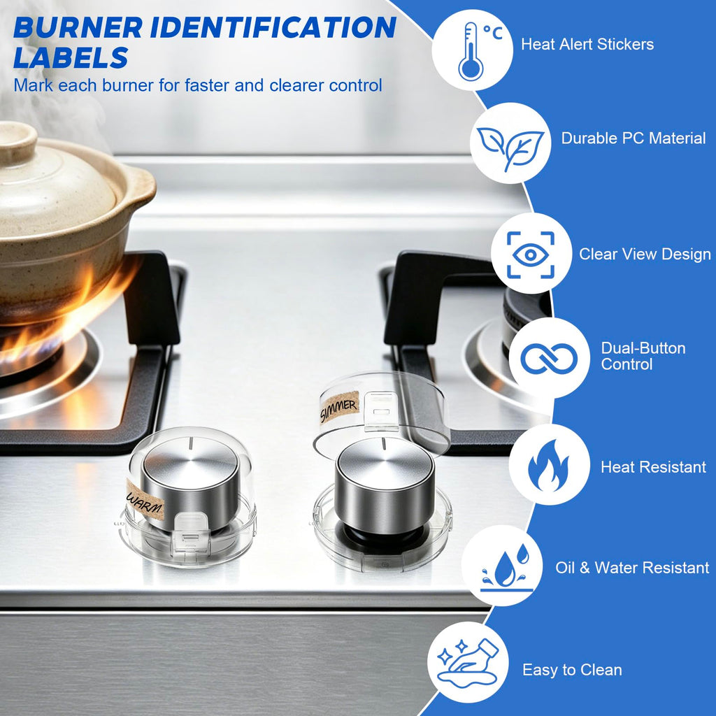 Stove Knob Safety Covers 5 Pack, Dual-Button Oven Knob Covers, White