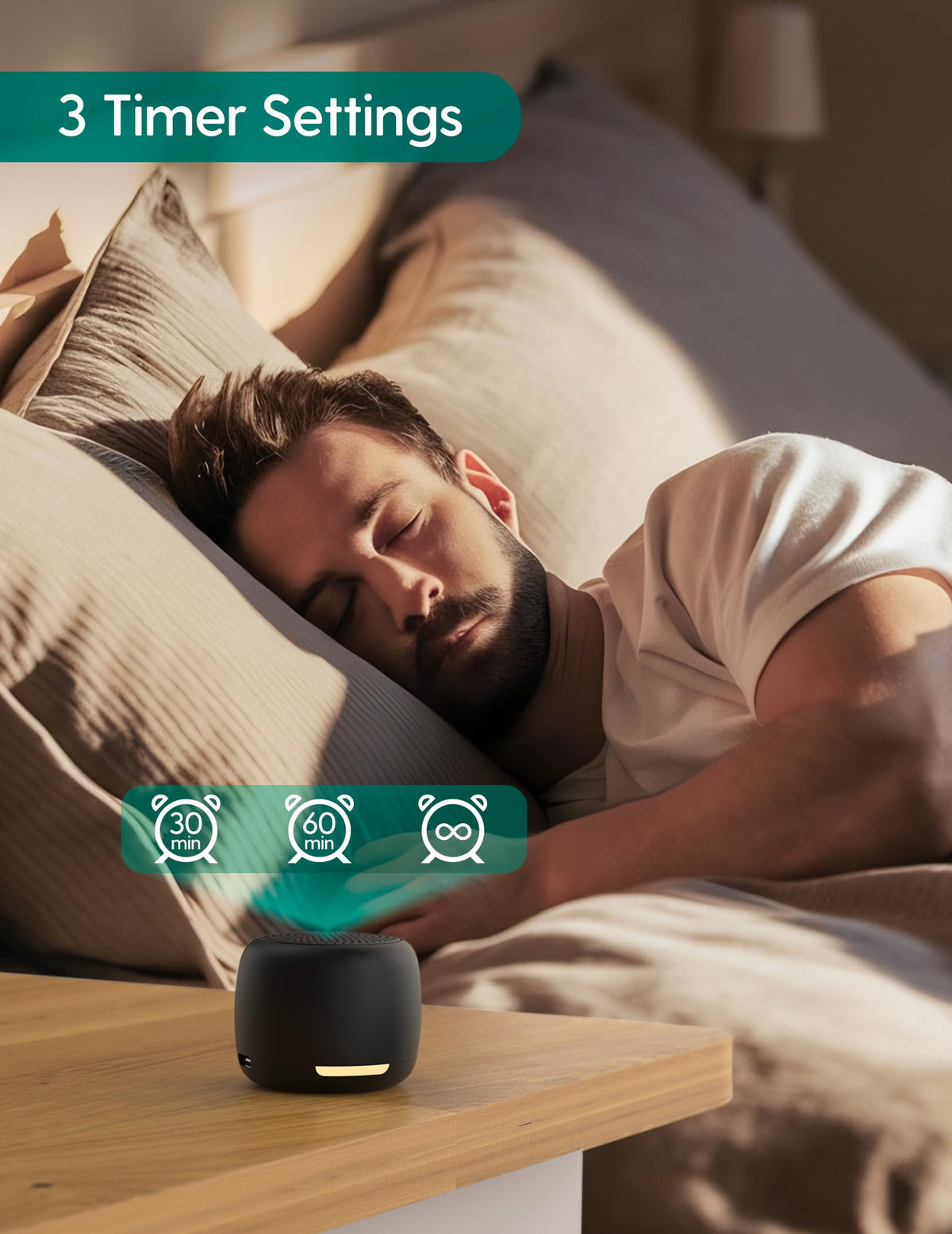 White Noise Sound Machine, Night Light, Mini and Portable, 15 Non-looping Sounds, Timer, Memory Function, for Adults